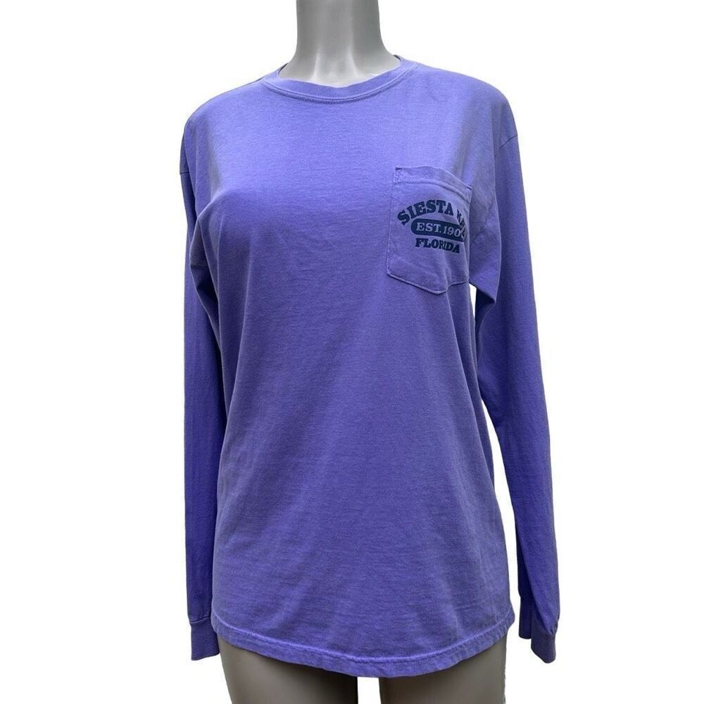 Siesta Key Top Long Sleeve Purple Shirt Medium Unisex Comfort Colors Heavyweight